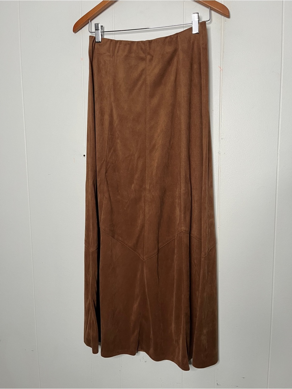 CAbi Chestnut Brown Faux Suede Maxi Skirt Flared Size S Flared